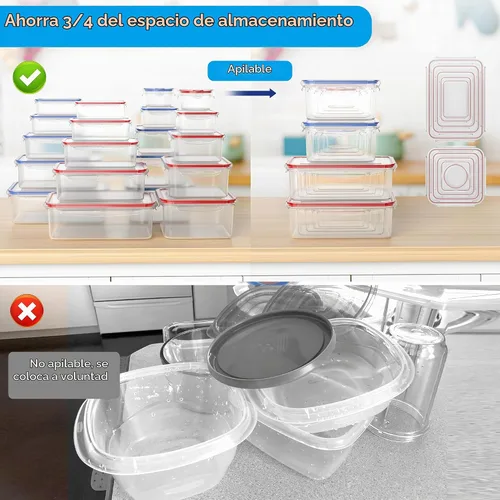 Vista 7 de 40 recipientes reutilizables de almacenamiento de alimentos con tapas herméticas, 100% de plástico a prueba de fugas, organizador de cocina de grado