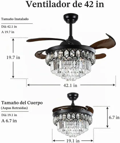 Vista 4 de Ventilador de techo de cristal moderno Fandian de 42 pulgadas con luces 3 - Capa de cristal