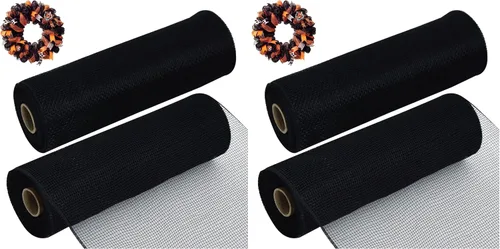 Vista 10 de TONIFUL 2 rollos de cinta de malla decorativa negra de 10 pulgadas, malla de tela para suministros de corona de malla, corona de puerta delantera