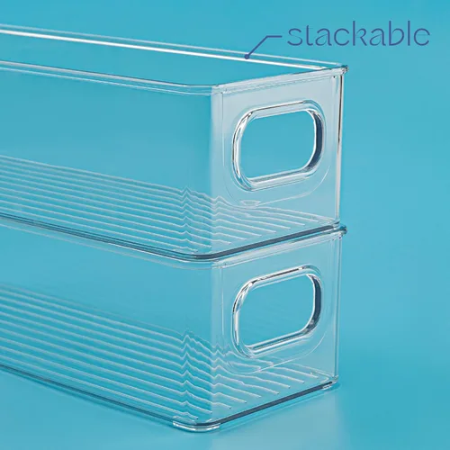 Vista 4 de Contenedor de plástico transparente para almacenamiento de alimentos con asas para organizar cocina, despensa, refrigerador, congelador, despensa