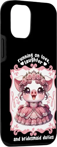 Vista 3 de iPhone 15 Lindo cerdo dama de honor roba corazones en el caso de despedida de soltera