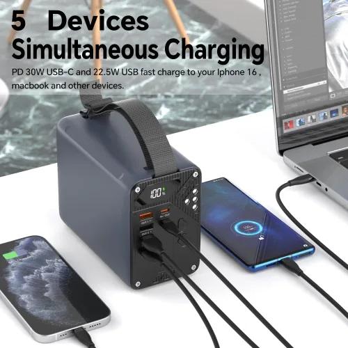 Vista 4 de Batería portátil de 80000 mAh PD de 30 W de alta capacidad, carga rápida, 22.5 W, USB, C, con 5 salidas y pantalla LCD, banco de batería para Gris