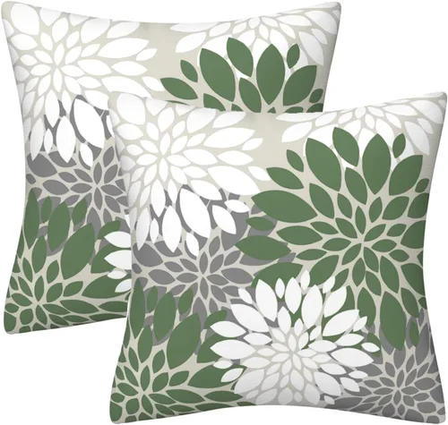 Vista 8 de Juego de 2 fundas de almohada decorativas de dalia azul marino, rojo, gris, dalia floral, para interiores y exteriores, funda de almohada de Floral 1