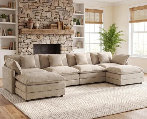 Vista 54 de 76.7" Cloud Couch for Living Room, Deep Seat Loveseat Sofa, Beige Breathable Chenille, 2-Seats Couch for Apartment Small Spaces, Pocket Spring