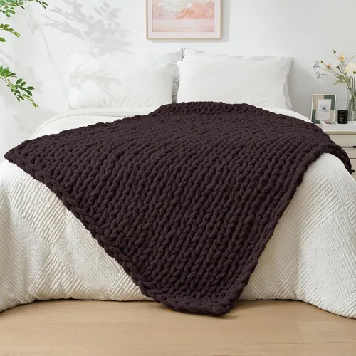 Vista 43 de Bigacogo - Cobija de punto grueso de 40 x 40 pulgadas, de felpilla, 100% tejida a mano, cobija pequeña de punto trenzado suave y grueso, con nudo