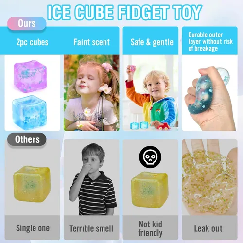 Vista 4 de Gretex juguete de ansiedad para todas las edades: paquete de 2 unidades de bola de estrés de hielo blanda sensorial, juguete esponjoso de compresión