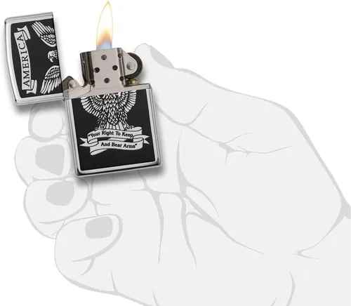 Vista 5 de Zippo Encendedor de bolsillo Eagles Dare - Encendedores recargables con tapa abatible a prueba de viento - Encendedores de bolsillo con diseño Negro