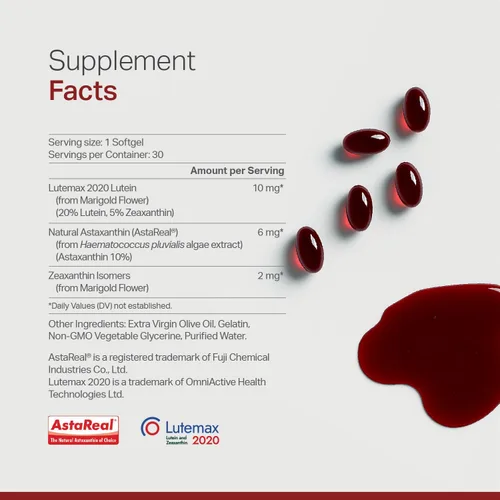 Vista 2 de Astaxantina luteína, zeaxantina, suplemento de apoyo para la salud ocular, fórmula antioxidante 2 en 1 con Lutemax y AstaReal, con aceite de oliva
