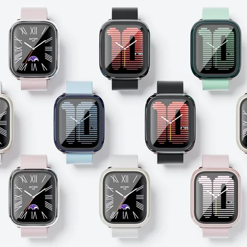 Vista 3 de Rc-Z Paquete de 2 fundas protectoras de pantalla para reloj inteligente Amazfit Active, parachoques duro de policarbonato integrado, película