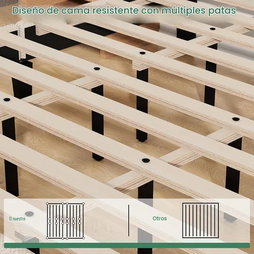 Vista 6 de Base de cama tamaño King con cabecero, cama de plataforma de lino con cabecera tapizada suave de altura ajustable, 10 piezas de soporte de listones