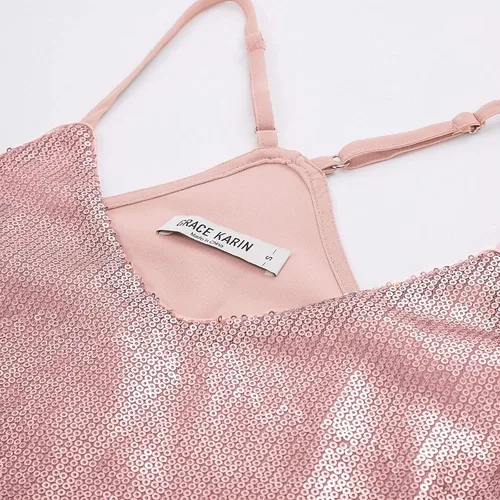 Vista 3 de GRACE KARIN - Camiseta brillante sin mangas con lentejuelas para mujer