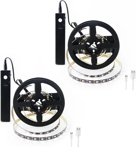 Vista 9 de VST Tira de luces LED de 2 metros, luz de cinta LED con sensor de movimiento y operada a batería para armario, escaleras, dormitorio