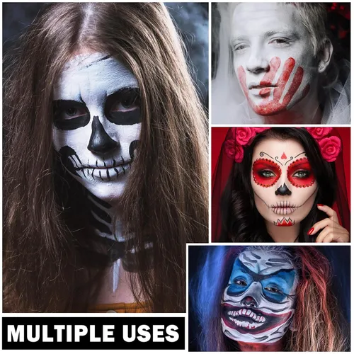 Vista 5 de Blue Face Body Paint Pro Pintura facial a base de agua, lavable para adultos y niños, Halloween, SFX, cosplay, payaso, zombi, vampiro, esqueleto