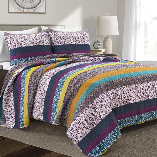 Vista 11 de Lush Decor Juego de edredón reversible de algodón con rayas boho de 3 piezas, tamaño full/queen, neutro - Juego de ropa de cama bohemio audaz