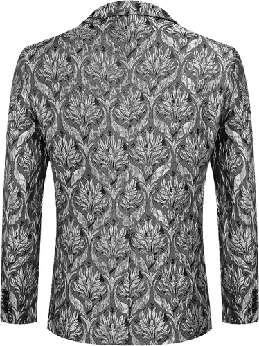 Vista 2 de COOFANDY Chaqueta de esmoquin floral para hombre, chaqueta de traje bordada con rosas para boda, graduación, cena, fiesta, blazer