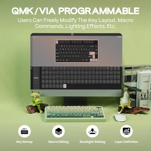 Vista 5 de KiiBoom Phantom81 Lite - Teclado mecánico con 75% de juntas, programable QMK y VIA, teclado inalámbrico para juegos de 3 modos, retroiluminación