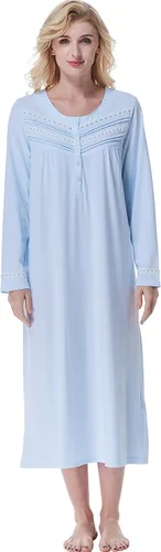 Vista 17 de Keyocean Camisones para mujer, suaves 100% algodón, cómodos camisones de manga larga para dormir para mamá Danderlion Azul