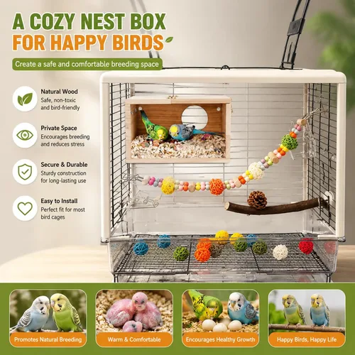 Vista 6 de Caja nido de periquitos, caja nido de aves de cacatúa con percha (S)