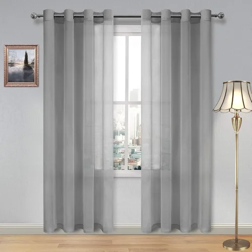 Vista 38 de DWCN Cortinas traslúcidas color verde frijol para sala de estar y dormitorio - Cortinas voile con aspecto de lino sintético con ojales en la parte