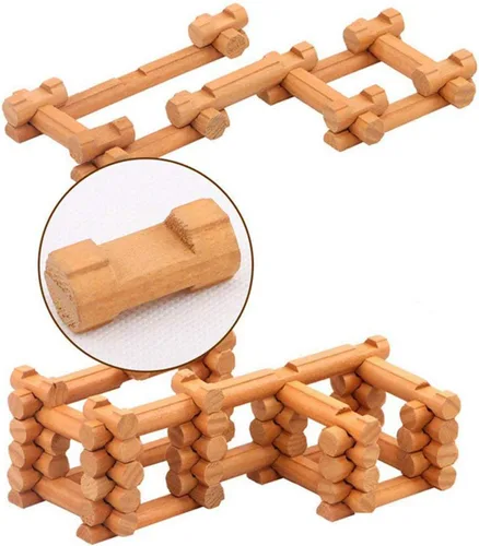 Vista 6 de 90 piezas de bloques de construcción de madera para niños pequeños, juego de troncos de cabaña de madera clásico, juguete educativo preescolar