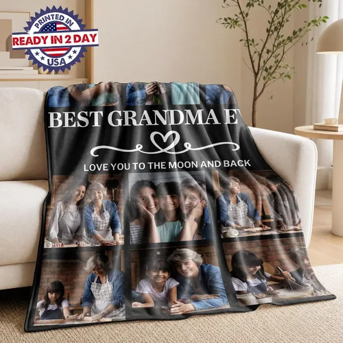 Vista 6 de Regalos para abuela, manta para el día de la madre, regalo para la abuela de parte de nietos, manta de fotos personalizada, mantas personalizadas