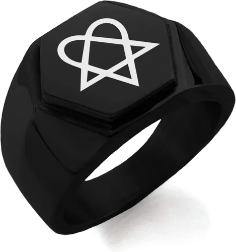 Vista 2 de Anillo pulido estilo motorista con cresta hexagonal de acero inoxidable Heartagram