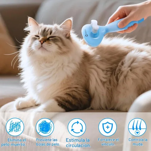 Vista 5 de Cepillo de gato para desprendimiento, cepillo autolimpiante para gatos de Azul