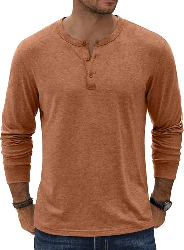 Vista 17 de COOFANDY Camiseta Henley de Manga Larga para Hombre Camisas Pullover Casuales Ligeras Camisetas Básicas Suaves Elásticas Tops de Otoño