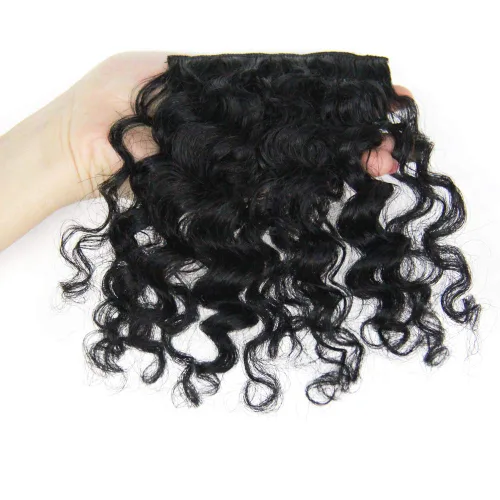 Vista 6 de Shinon Flequillo rizado de cabello humano con clip, extensiones de cabello real 10 A, color negro