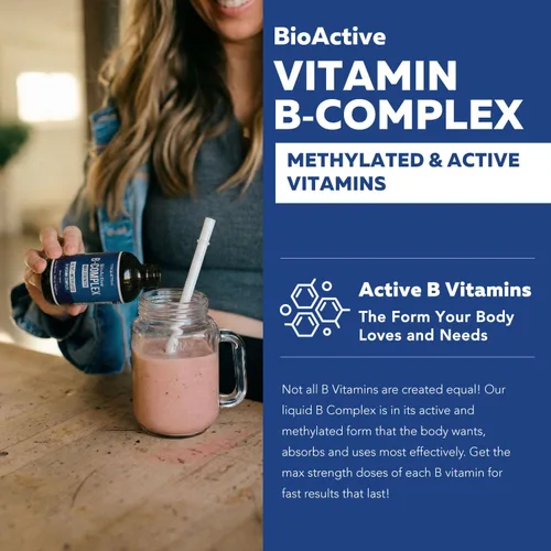 Vista 2 de BioActive Complejo de vitamina B, listo para el flujo sanguíneo, complejo B metilado, con metilfolato, 3 formas bioactivas de B12, BenfoPure® B1