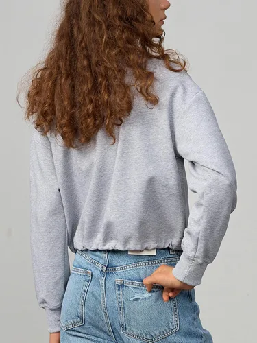 Vista 4 de SILKWORLD Sudadera corta con cremallera de un cuarto para mujer, manga larga, cuello alto, cordón ajustable, con bolsillos