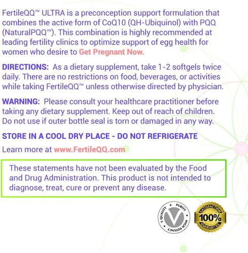 Vista 4 de FertileQQ ULTRA Ubiquinol (QH) más PQQ para impulsar el apoyo reproductivo natural 2B de mamá, fórmula #1 para apoyar la salud de las células