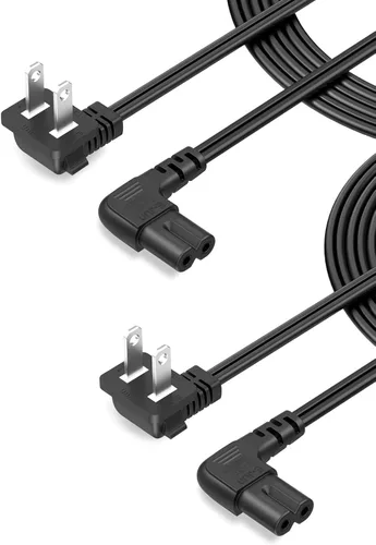 Vista 11 de CableCreation Cable de alimentación angular no polarizado de 2 ranuras en ángulo de 18 AWG (IEC320 C7 a Nema 1-15P), 3.0 ft / negro