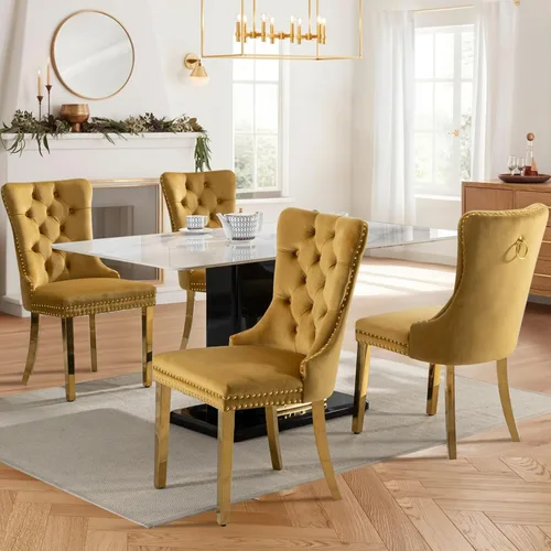 Vista 16 de Juego de 2 sillas de comedor tapizadas de tela de lino, sillas de cocina modernas de mediados de siglo con respaldo alto, ribete de cabeza de clavo