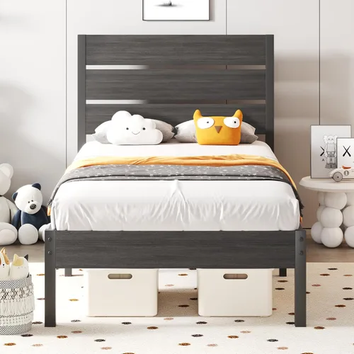 Vista 10 de Lifezone Base de cama Queen con cabecero y estribo, marco de cama de metal Queen con almacenamiento debajo de la cama, sistema de soporte de metal