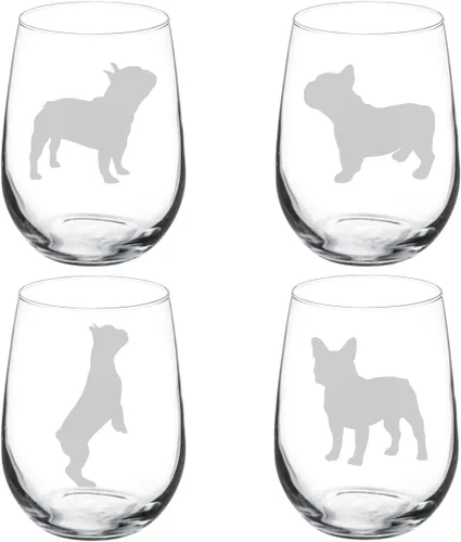 Vista 2 de MIP Juego de 4 copas de vino Frenchie French Bulldog Collection (10 onzas)