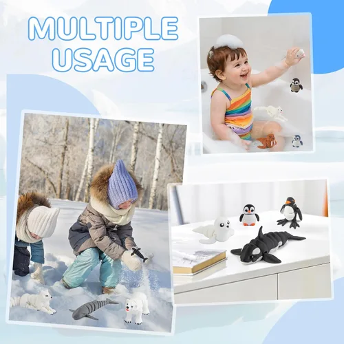 Vista 7 de 14 piezas de figuras de juguetes de animales árticos impresos en 3D, juguetes de baño articulados de animales polares realistas con oso polar