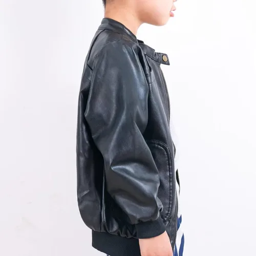 Vista 4 de Elife Chaqueta de moto de primavera de cuero PU con cuello alto para niño