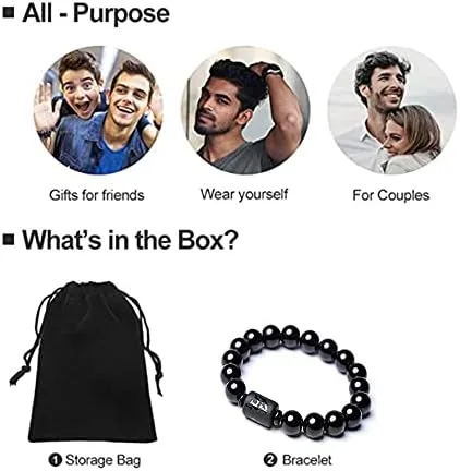 Vista 2 de SX Commerce Pulsera de cuentas de piedra de obsidiana natural para parejas, hombres y mujeres, 0.315in, joyería de tótem de dragón y fénix