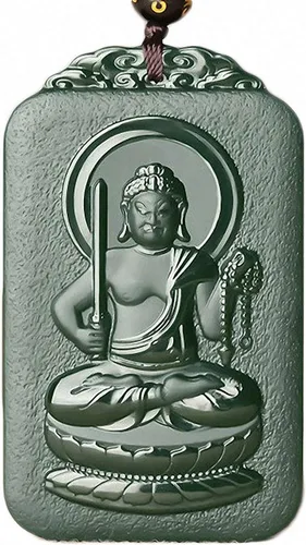 Vista 9 de China Natural Hetian Green Jade Nefrita tallado Zodiaco Protector Deidad Colgante Amuleto