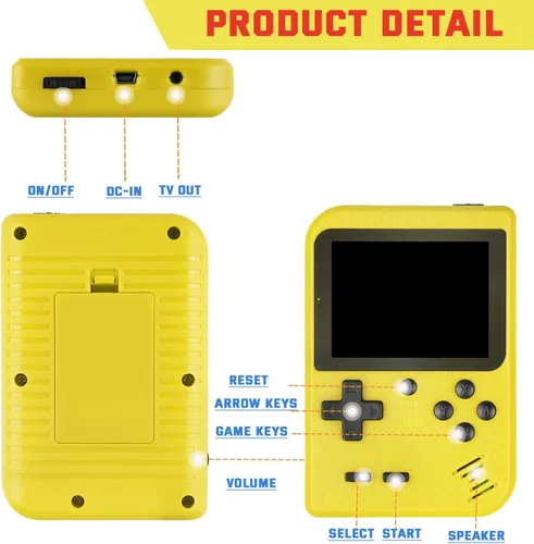 Vista 4 de Juego de mano retro, consola de videojuegos retro portátil con 500 juegos clásicos, pantalla a color de 3.0 pulgadas, batería recargable de 1020 mAh