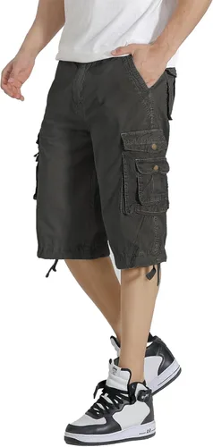 Vista 2 de Pantalones cortos de carga para hombre, con múltiples bolsillos, de sarga de algodón, de ajuste relajado, camuflaje para exteriores