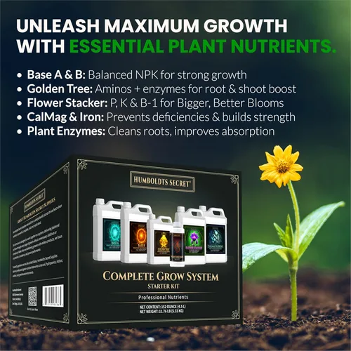 Vista 3 de Humboldts Secret Paquete de kit de iniciación Fertilizante para plantas de interior y exterior y nutrientes hidropónicos Base A y B, calMag