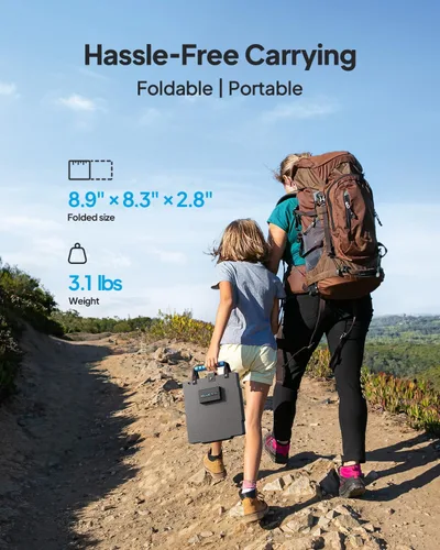 Vista 4 de BLUETTI Panel solar de 60 W, 60 vatios para generador solar manos libres, 1 manos libres, 2 AC2A, cargador solar plegable para senderismo, camping