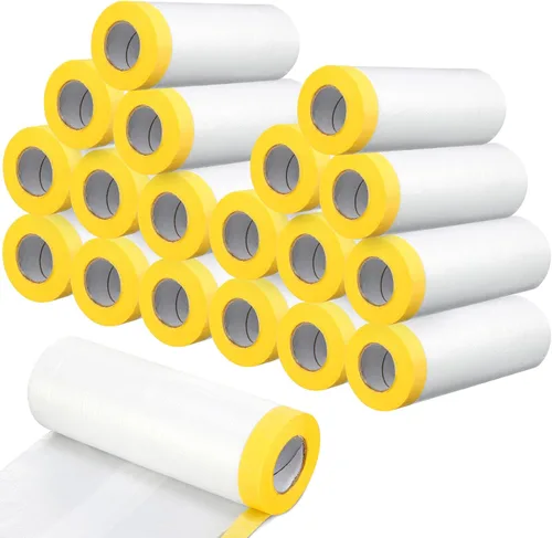 Vista 8 de Seajan 9 rollos de plástico con cinta adhesiva precintada para pintar pintura automotriz, película protectora, rollo de cinta adhesiva de plástico