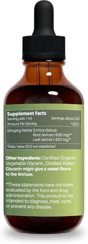 Vista 6 de Extracto líquido de hoja y raíz de ortiga picante, 4 onzas líquidas, soporte urinario y renal natural para hombre y mujer, Urtica Dioica orgánica
