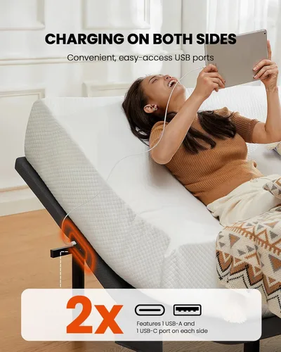 Vista 4 de AMADA HOMEFURNISHING Base de cama ajustable con masaje, base de cama ajustable individual XL controlada por aplicación con 4 puertos USB y luz LED