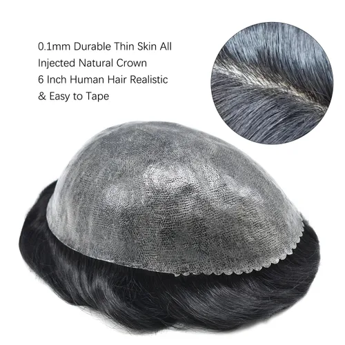 Vista 3 de Extensiones de pelo tipo tupé para hombre, sistema de reemplazo de cabello humano virgen 100% europeo, piel fina y duradera, inyección