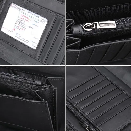 Vista 55 de LUKZIJAES Billetera de cuero genuino para hombre, con bloqueo RFID, delgada, plegable, bolsillo frontal, #3-Café, Vintage