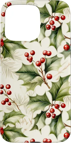 Vista 31 de Lindo diseño de bayas de acebo y hojas de Navidad para el caso de Navidad para iPhone 16